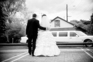 Picture of bride and groom with a Connecticut Limousine