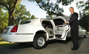 Image of Limousines of Connecticut white lincoln wedding limousine