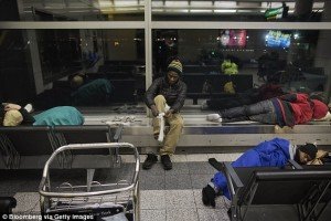 photo of homeless people at laguardia airport